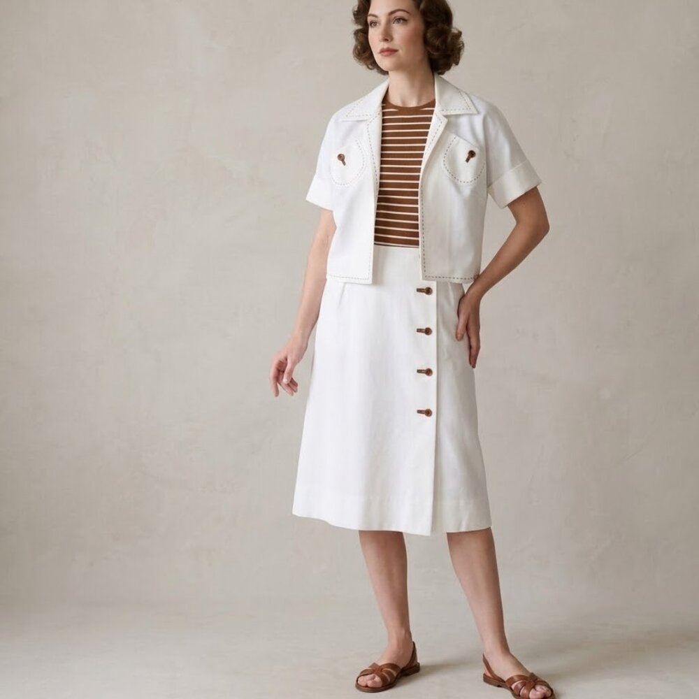 Vintage 1960’s Nardis of Dallas brown/white striped dress & jacket suit set